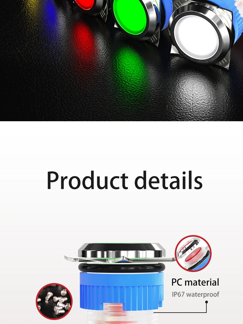 Plastic 16mm 12V Blue LED Illuminated Push Button on off Switches with Light